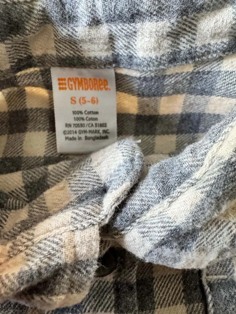 Gymboree Boys Gray and Beige Plaid Long Sleeve Flannel Button-Up Shirt